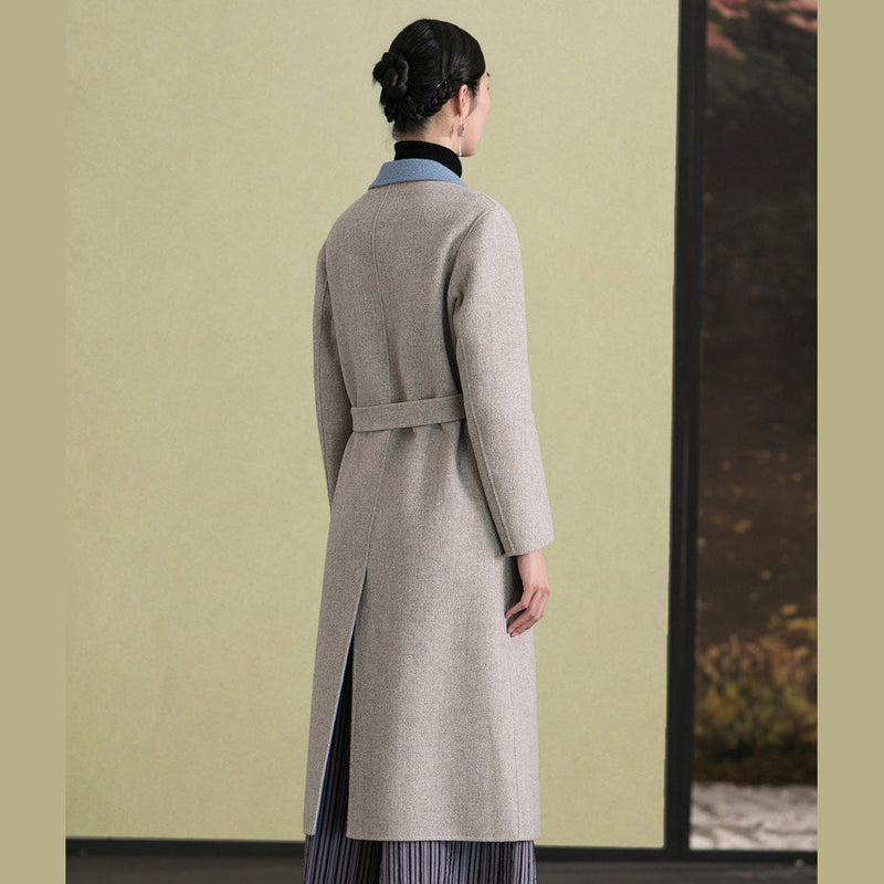 Light Khaki Wool Coat Back Open Coats Lapel Collar Coats