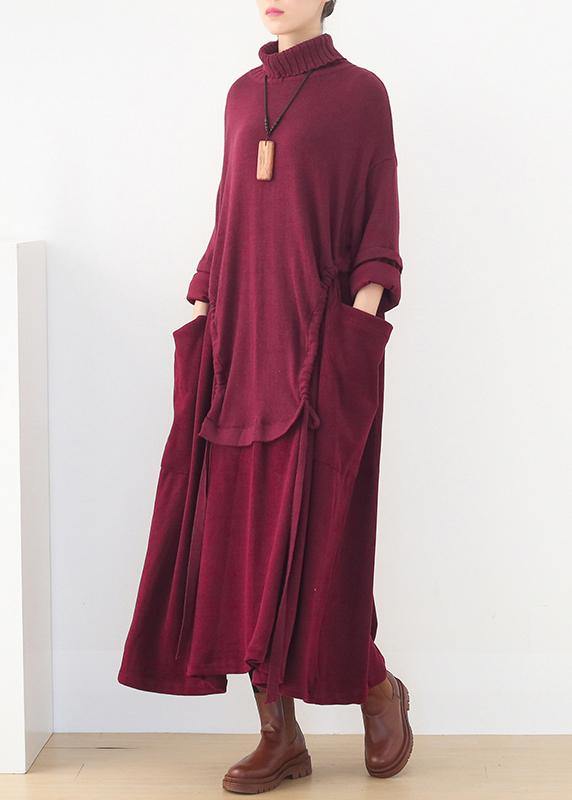 Long Sleeve Sweater High Neck Weather Moda Red Art Sweater Dresses