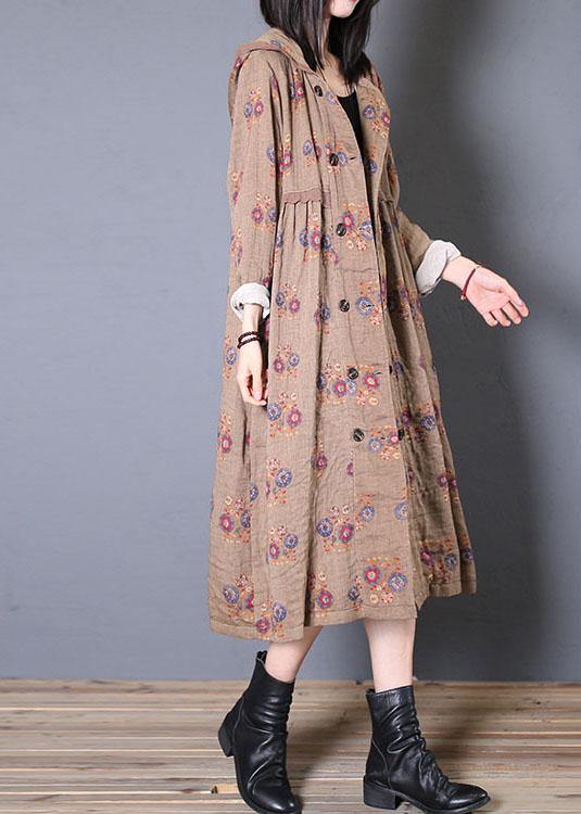 Oversized Coat Fall Khaki Print Hooded Cinched Coats