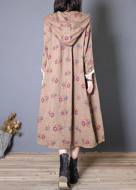Oversized Coat Fall Khaki Print Hooded Cinched Coats