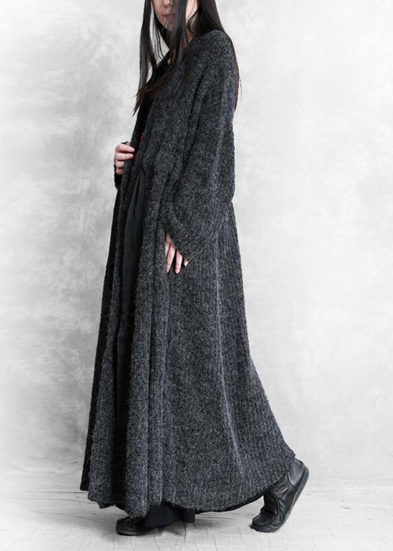 Oversized Long Winter Coat Dark Gray V Neck Drawstring Wool Coat for Woman