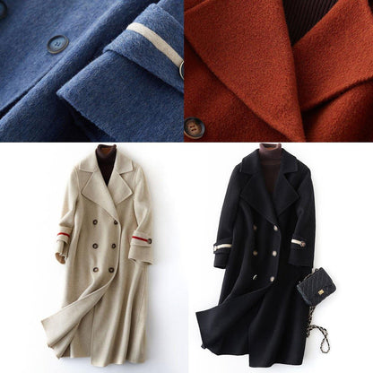 Oversized Long Winter Coat Double Breast Outwear Denim Blue Notched Wool Jackets