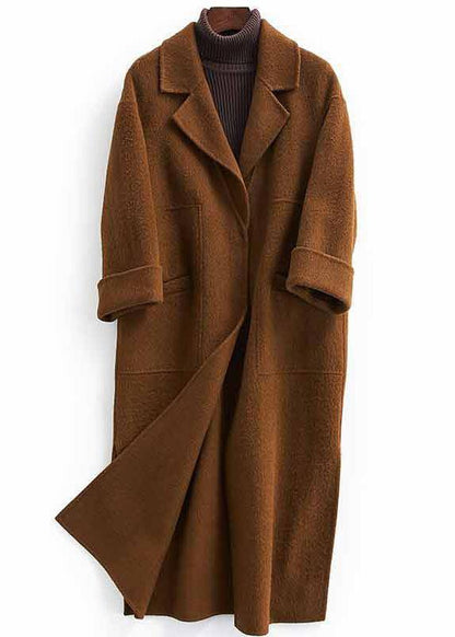 Oversized Trench Coat Half Sleeve Coats Chocolate Notched Woolen Coats