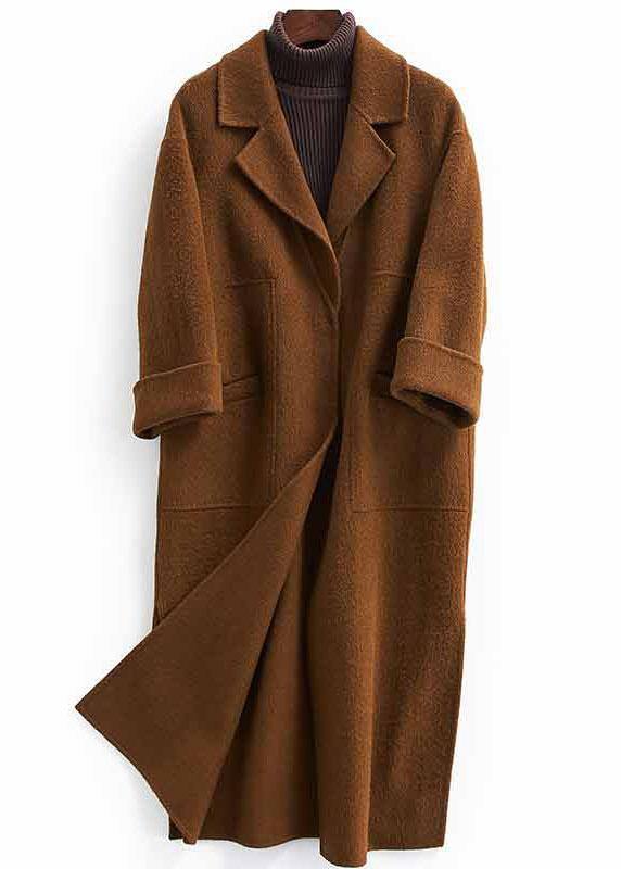 Oversized Trench Coat Half Sleeve Coats Chocolate Notched Woolen Coats