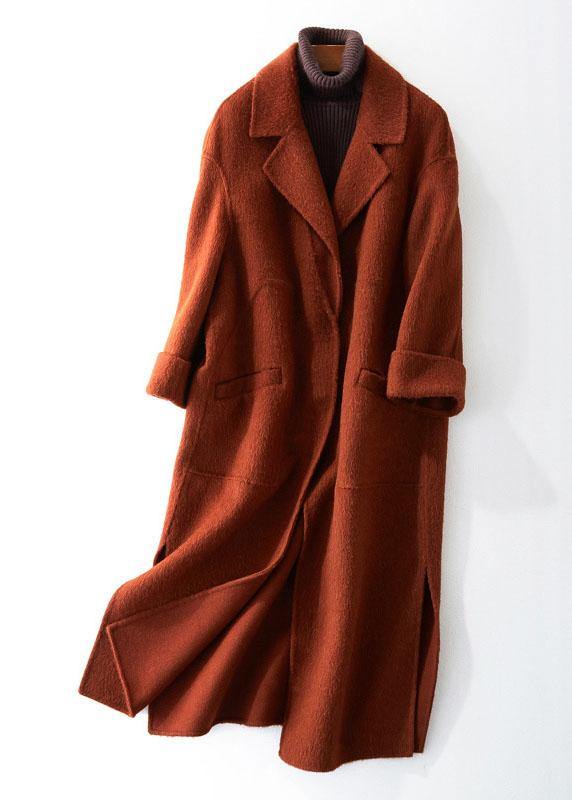 Oversized Trench Coat Half Sleeve Coats Chocolate Notched Woolen Coats