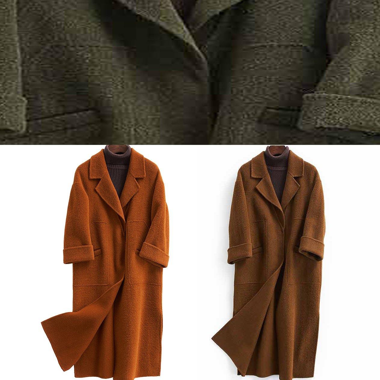 Oversized Trench Coat Half Sleeve Coats Chocolate Notched Woolen Coats