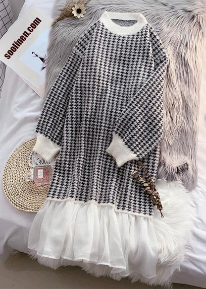 Patchwork Sweater Outfits Design Mujer O Neck Knit Dress