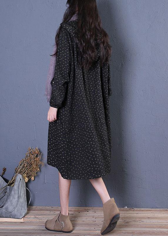 Coats Fall Black Print Hooded Coats