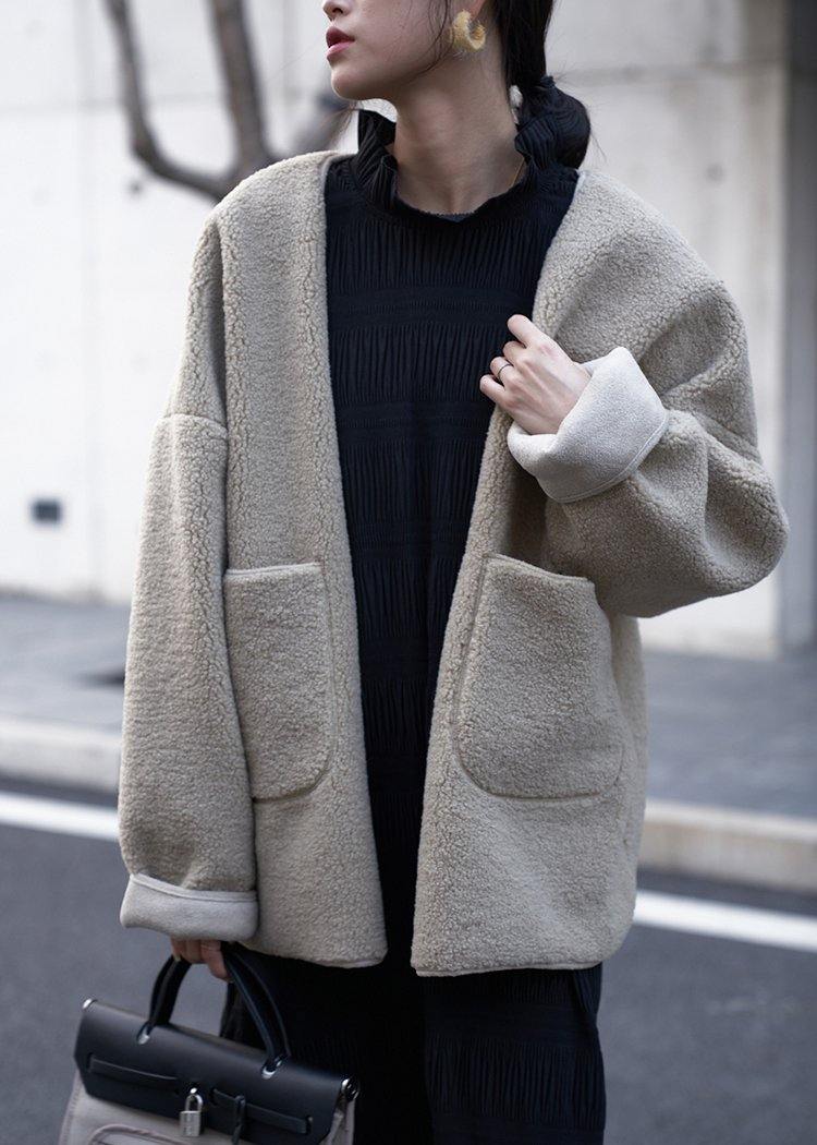 Clothing Coats Coats Nude V Neck Pockets Woolen Overcoat