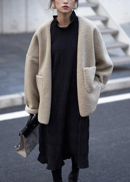Clothing Coats Coats Nude V Neck Pockets Woolen Overcoat