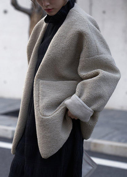 Clothing Coats Coats Nude V Neck Pockets Woolen Overcoat
