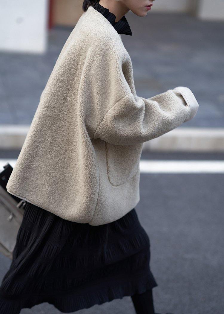 Clothing Coats Coats Nude V Neck Pockets Woolen Overcoat