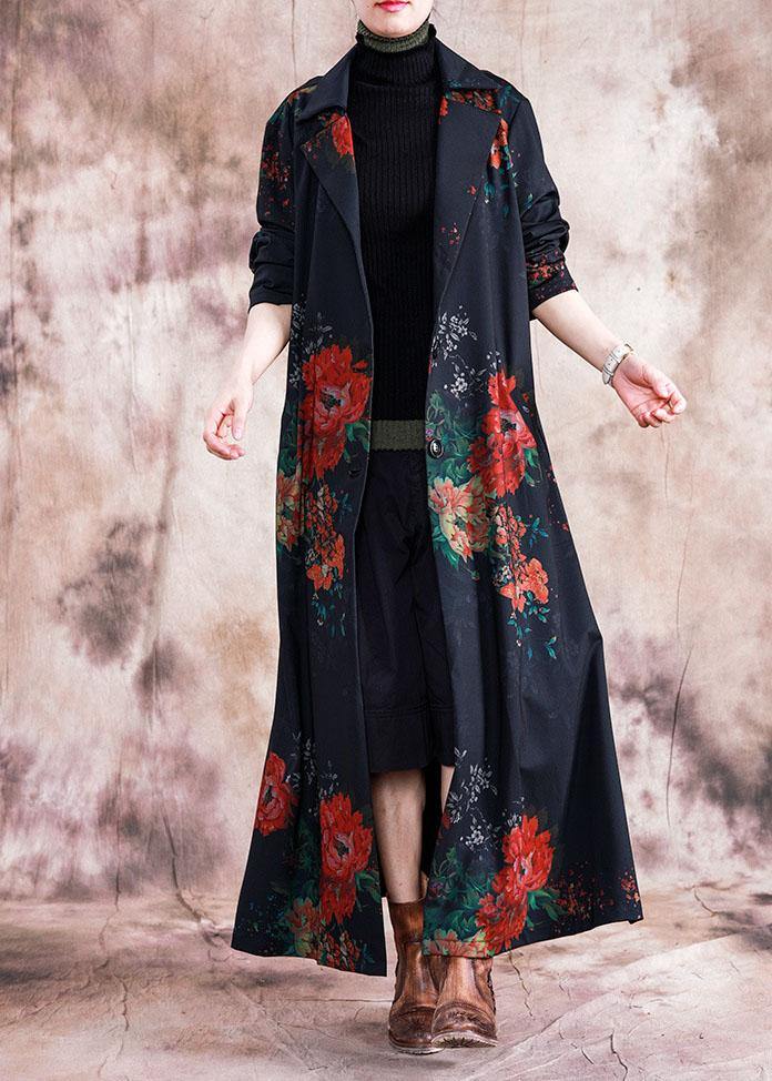 Maxi Coat Fall Trench Coats Red Prints Overcoat