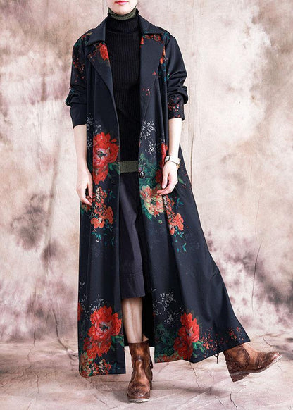 Maxi Coat Fall Trench Coats Red Prints Overcoat