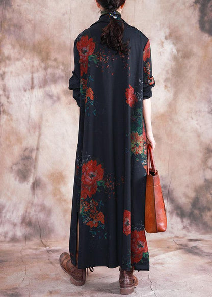 Maxi Coat Fall Trench Coats Red Prints Overcoat
