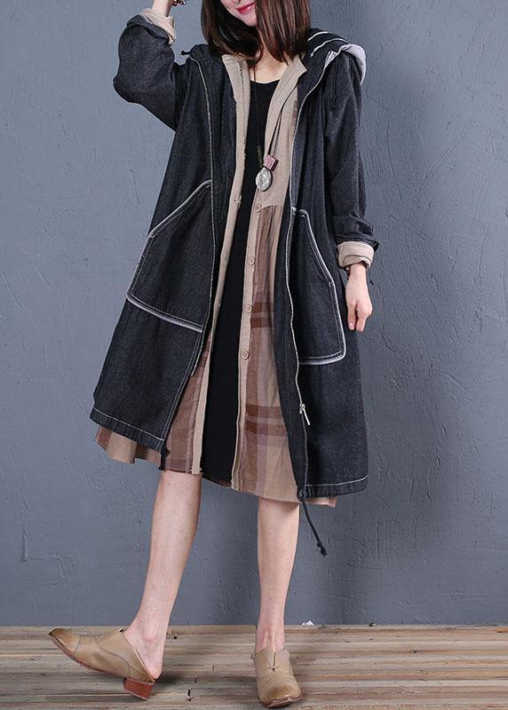 Trench Coat Fall Black Hooded Overcoat