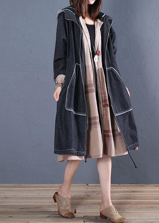 Trench Coat Fall Black Hooded Overcoat
