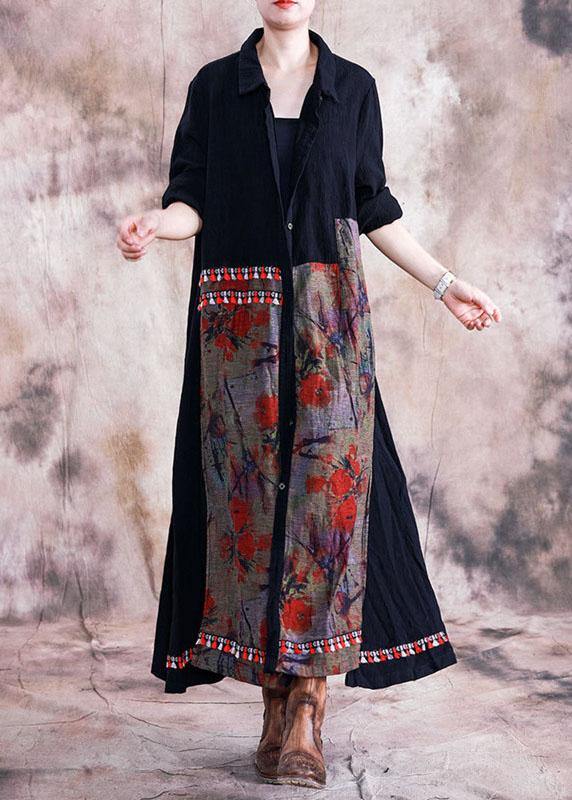 Red Print Overcoat Oversize Long Coat Fall Lapel Patchwork Coat