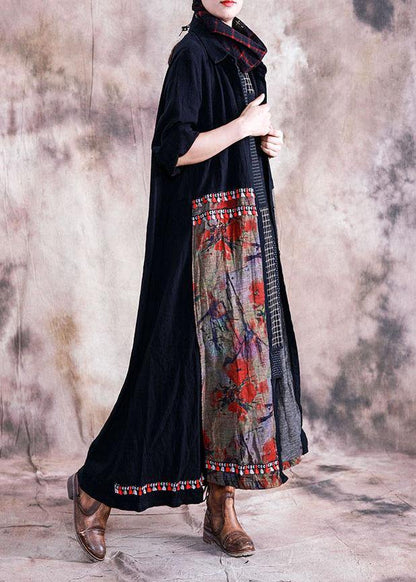 Red Print Overcoat Oversize Long Coat Fall Lapel Patchwork Coat