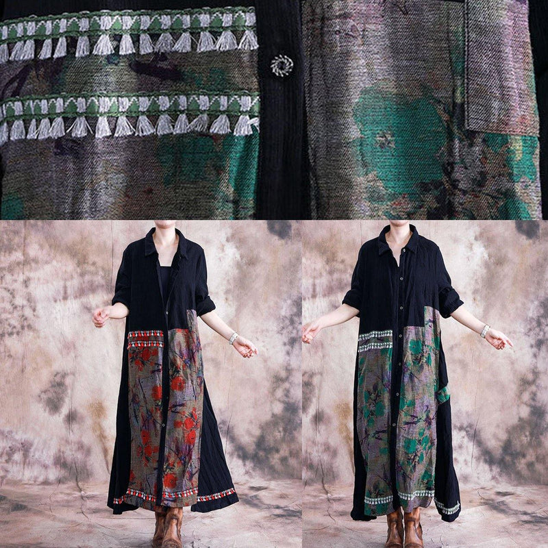 Red Print Overcoat Oversize Long Coat Fall Lapel Patchwork Coat