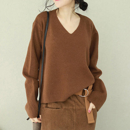 V Neck Sweater Wardrobes Chocolate Big Knit Tops