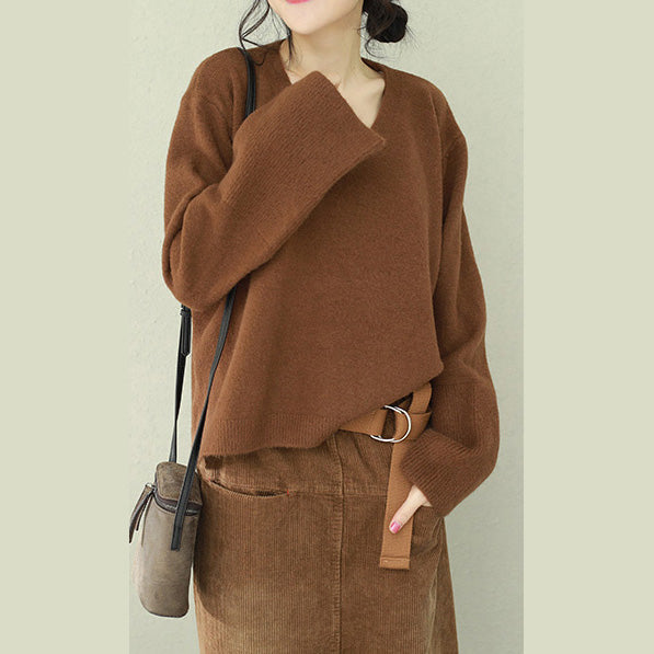 V Neck Sweater Wardrobes Chocolate Big Knit Tops