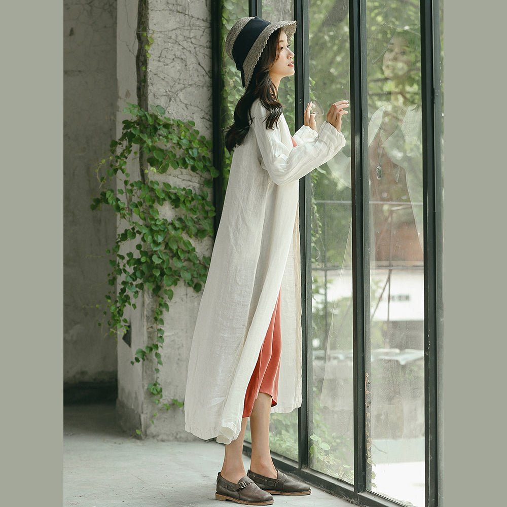 White Winter Coat Oversized V Neck Embroider Winter Coat Side Open Winter Coat