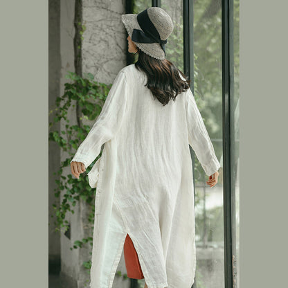 White Winter Coat Oversized V Neck Embroider Winter Coat Side Open Winter Coat