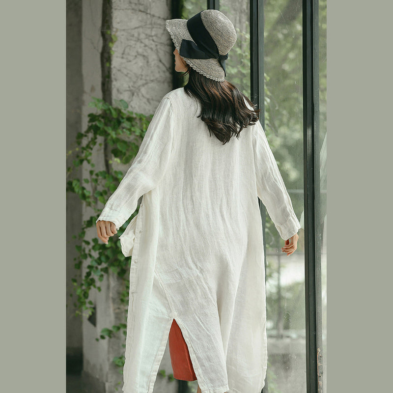 White Winter Coat Oversized V Neck Embroider Winter Coat Side Open Winter Coat