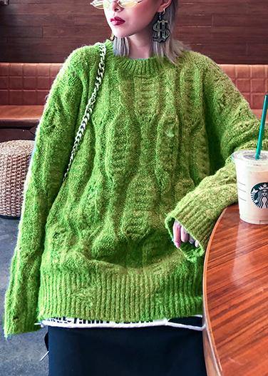 Winter Green Sweaters O Neck Patchwork Hole Knit Blouse