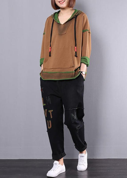 Fashion women cotton sport suit yellow hooded tops and alphabet pants