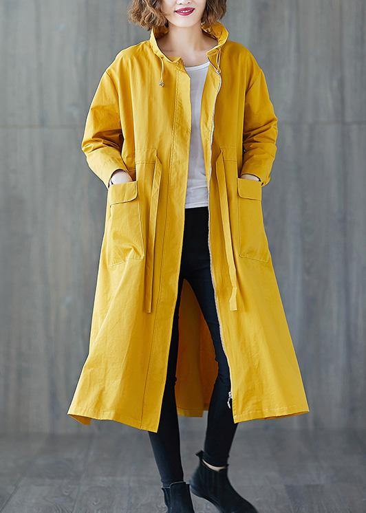Yellow Coat Fall Ruffled Drawstring Zippered Coat