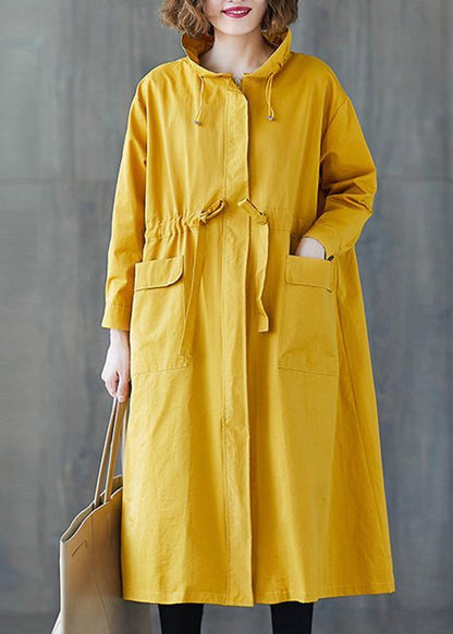 Yellow Coat Fall Ruffled Drawstring Zippered Coat