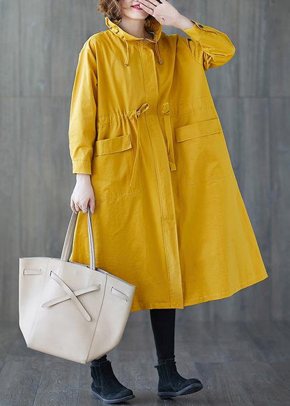Yellow Coat Fall Ruffled Drawstring Zippered Coat