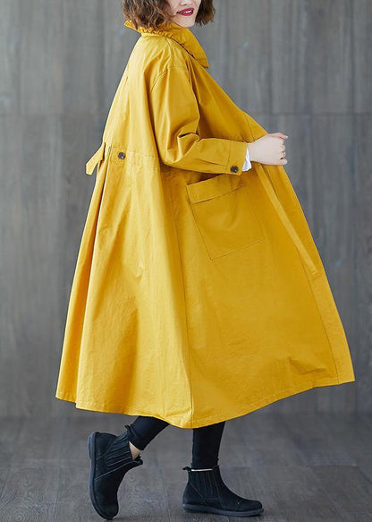 Yellow Coat Fall Ruffled Drawstring Zippered Coat