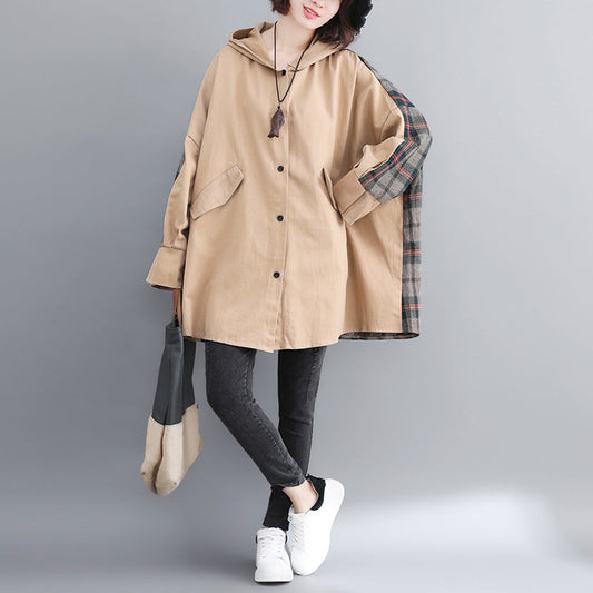 Yellow Cotton Outwear Oversized Hooded Winter Jackets Patchwork Coats