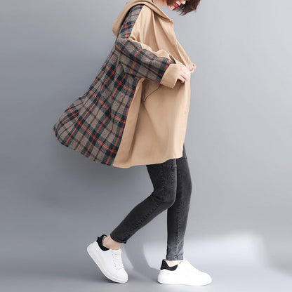 Yellow Cotton Outwear Oversized Hooded Winter Jackets Patchwork Coats
