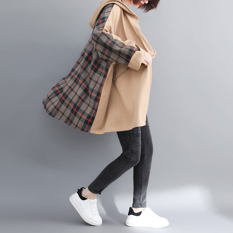 Yellow Cotton Outwear Oversized Hooded Winter Jackets Patchwork Coats