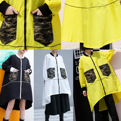 Fashion yellow thin Coat casual low high cardigans Fashion big pockets jackets