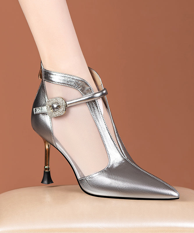 Fashionable and Gold High Heeled Pointed Mesh Boots