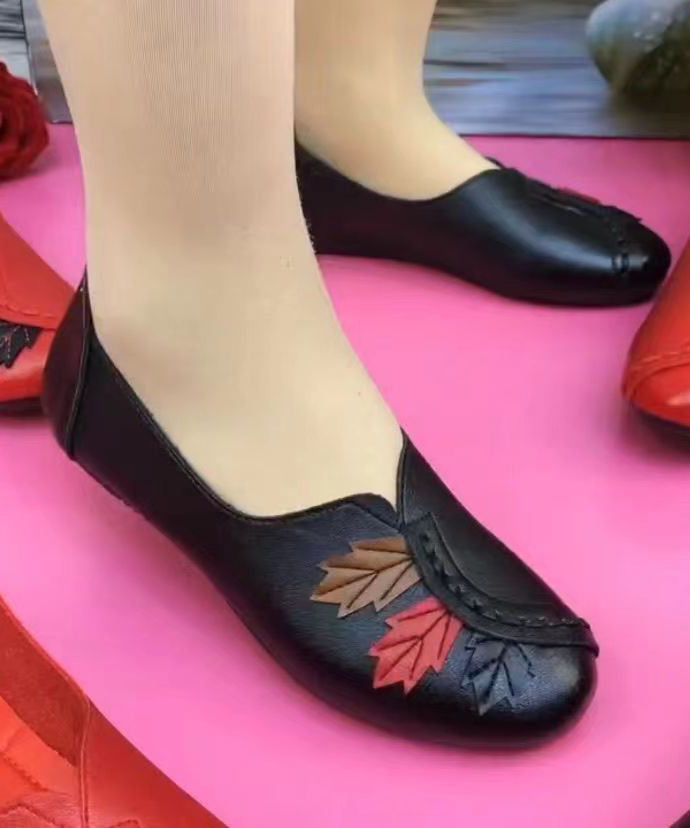 Faux Leather Flats Splicing Comfortable Black Soolinen Shoes-20251