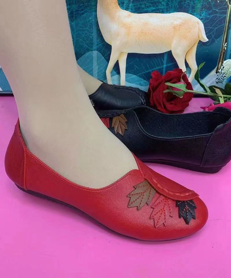 Faux Leather Flats Splicing Comfortable Black Soolinen Shoes-20251