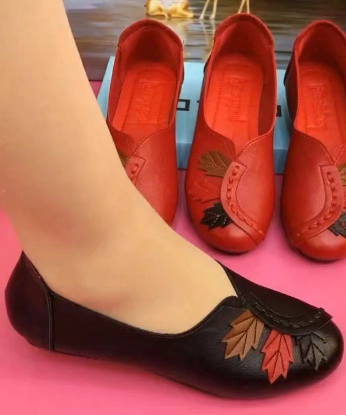 Faux Leather Flats Splicing Comfortable Black Soolinen Shoes-20251