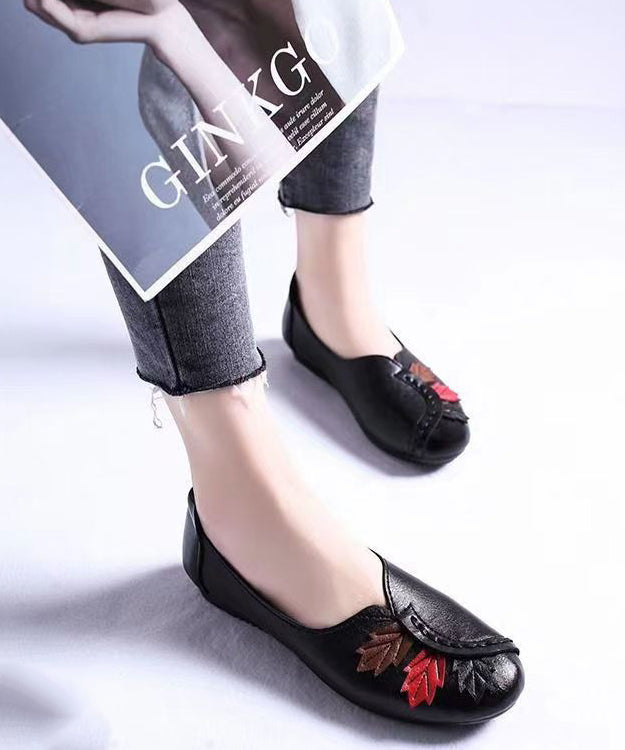 Faux Leather Flats Splicing Comfortable Black Soolinen Shoes-20251