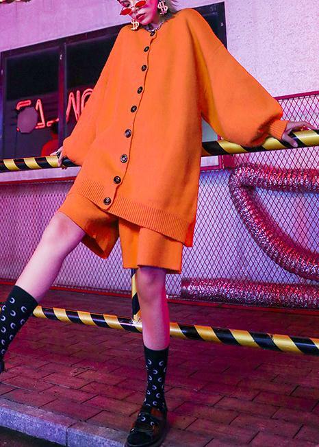 Feminine Style Large Size Show Thin Wide Leg Pants Sweater Coat Orange Two Pieces
