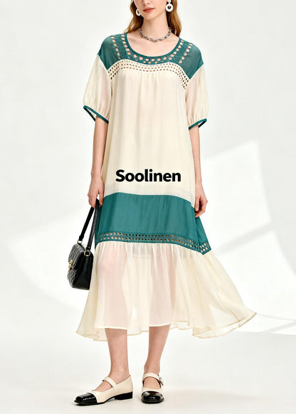 Fine Apricot Hollow Out Patchwork Chiffon Long Dress Summer