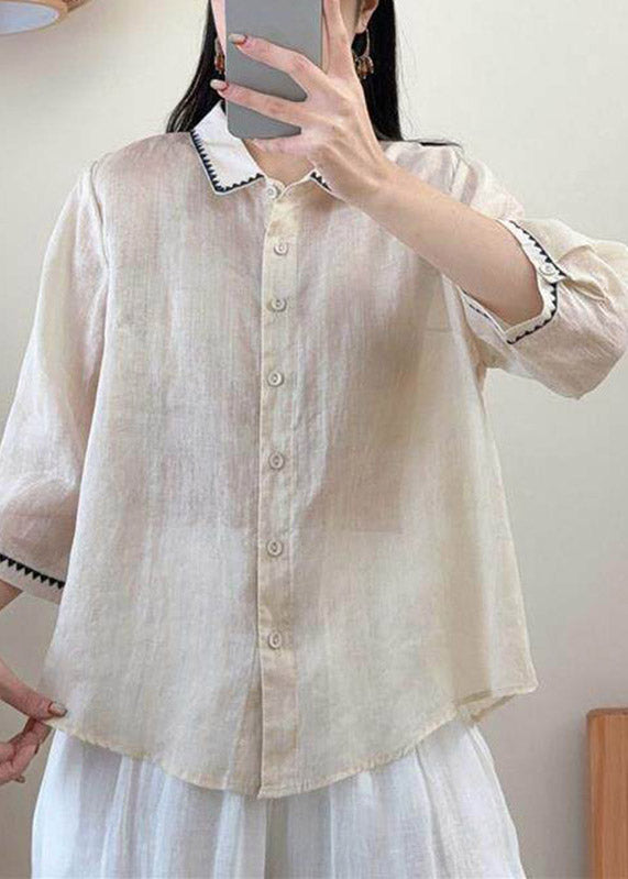 Fine Apricot Patchwork Button Linen Shirts Fall