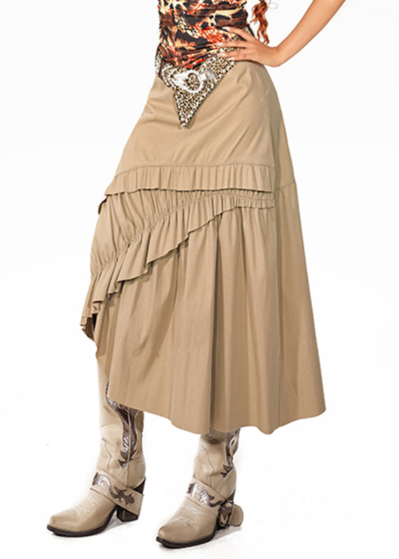 Fine Apricot Ruffled High Waist a Line Skirt Summer