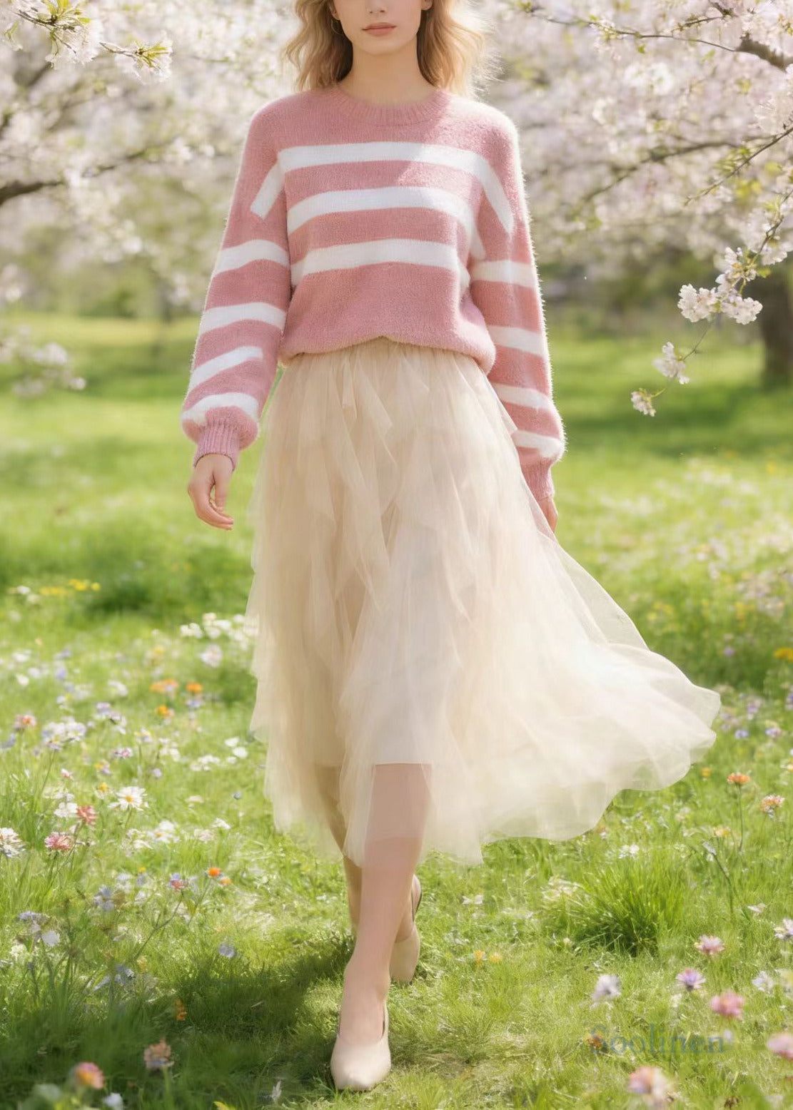 Fine Apricot Ruffles Elastic Waist Tulle Skirts Spring
