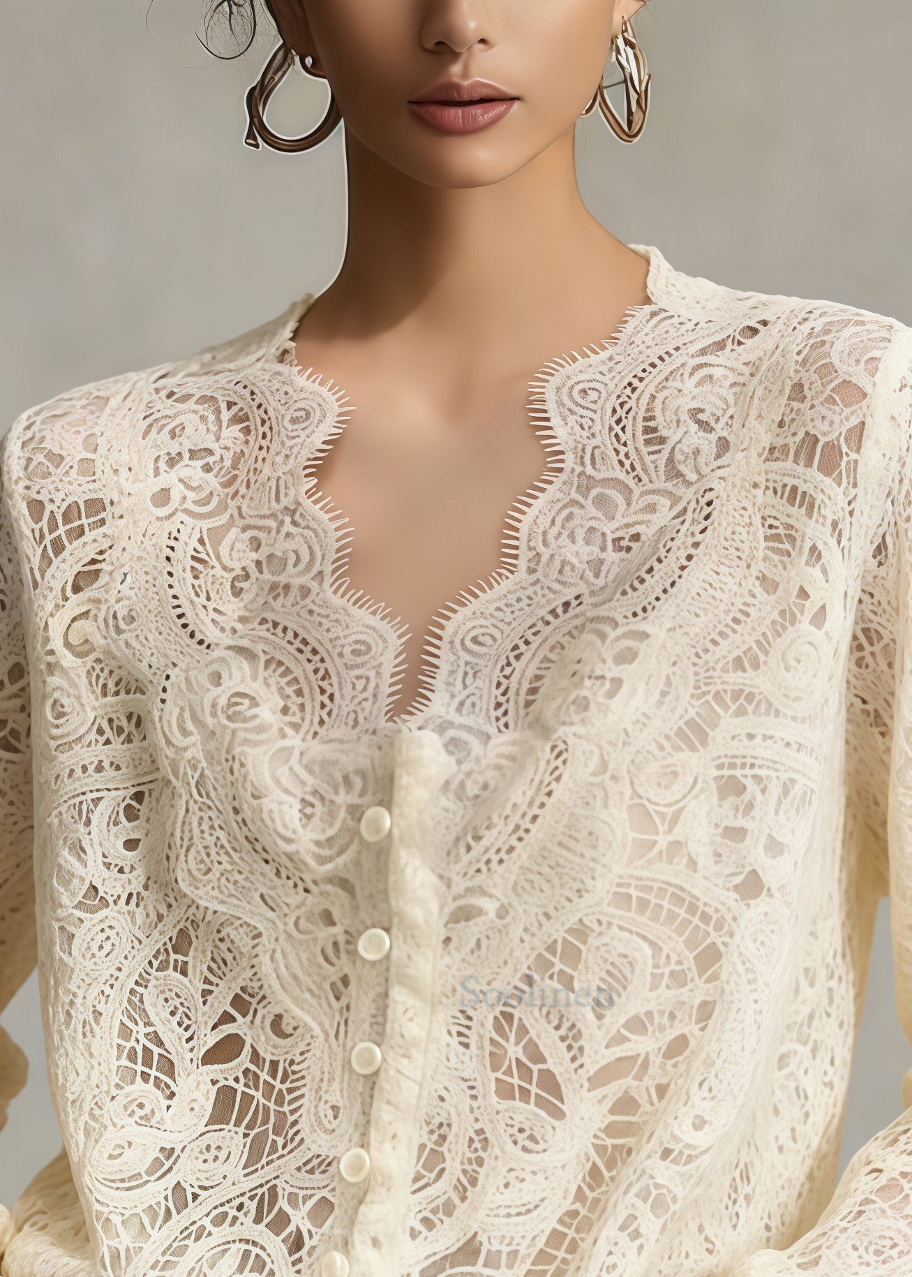 Fine Apricot V Neck Hollow Out Lace Shirt Top Summer